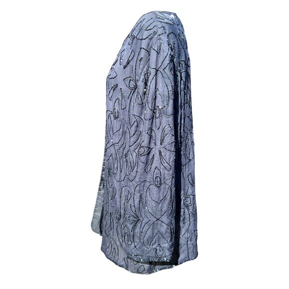 Beaded Dress Jacket Gray Silk? Size 2X Glam Holiday Party NYE Art Deco Elegant - Picture 12 of 12
